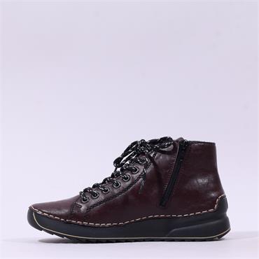 Rieker Laced Ankle Boot With Side Zip - Wine